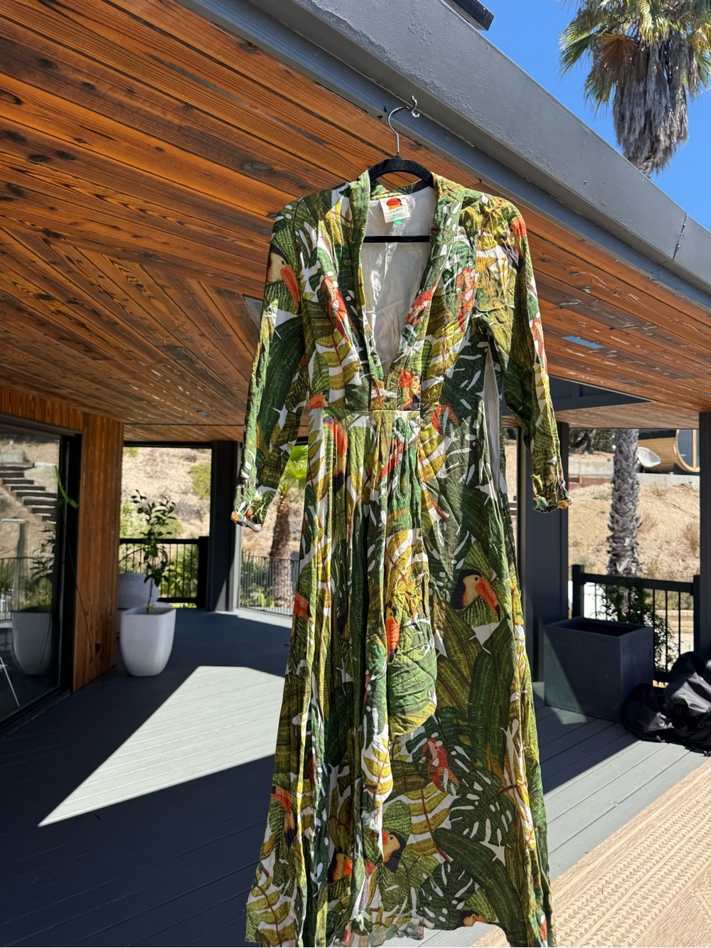 Tropical Green Leaf Print Maxi Dress